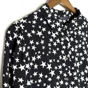 M&S Collection Dress Womens 10 Black Star Print Stars Midi Smocked 3/4 Sleeve